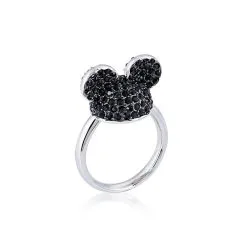 Disney Magasin // Couture Kingdom Bague Mickey Mouse Plaquée Or Blanc à Cristaux Noirs