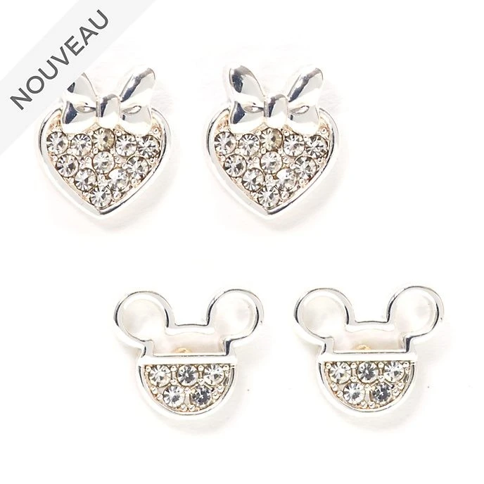 Disney Magasin France // Disney Store Lot De 2 Paires De Clous D'oreilles Mickey Et Minnie Plaquées Argent 1 Disney Magasin France // Disney Store Lot De 2 Paires De Clous D'oreilles Mickey Et Minnie Plaquées Argent